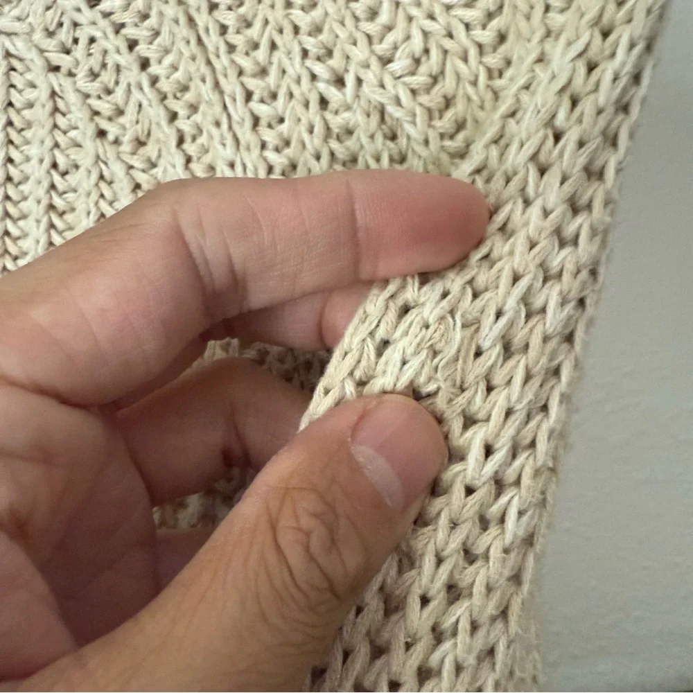 CURATOR SF cream open knit crochet cotton boxy cropped pullover sweater - Picture 4 of 6